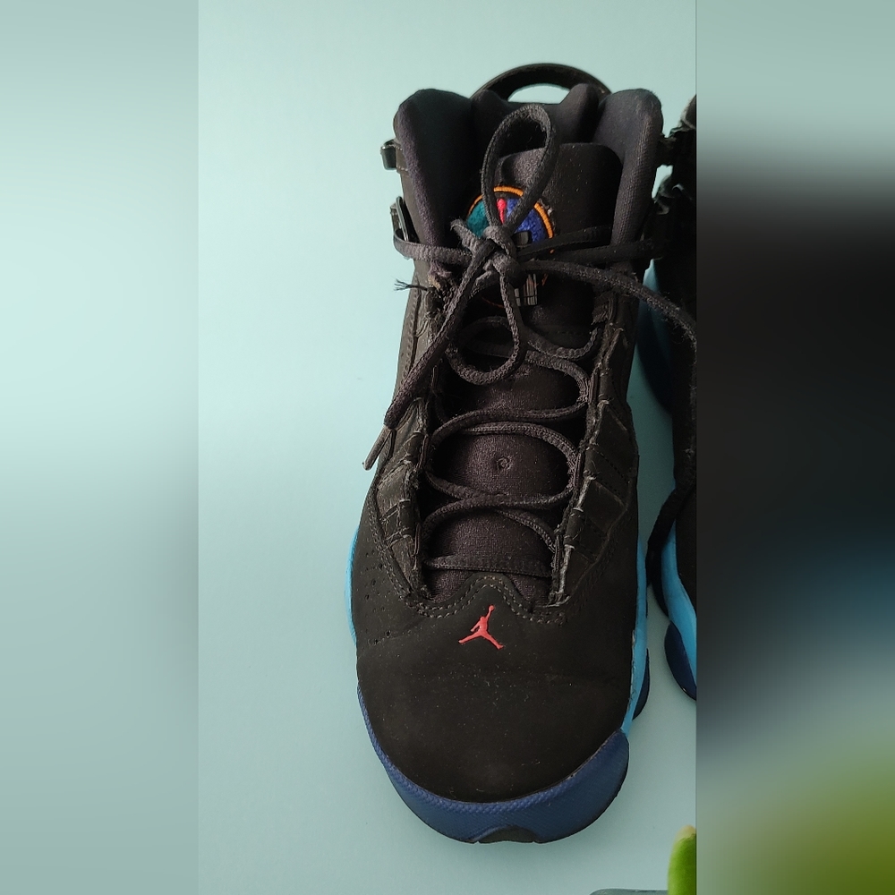 Jordan 6 Rings Aqua black sneakers size 7Y athletic good condition 25 cms - Picture 3 of 12